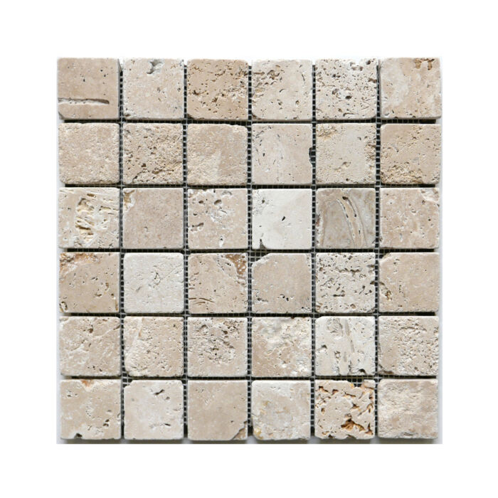 Mozaika kamienna na podłogę i ścianę trawertyn Ivory Tumbled 5x5