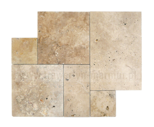 Płyty tarasowe trawertyn Ivory Tumbled Antique Square Pavio 3cm