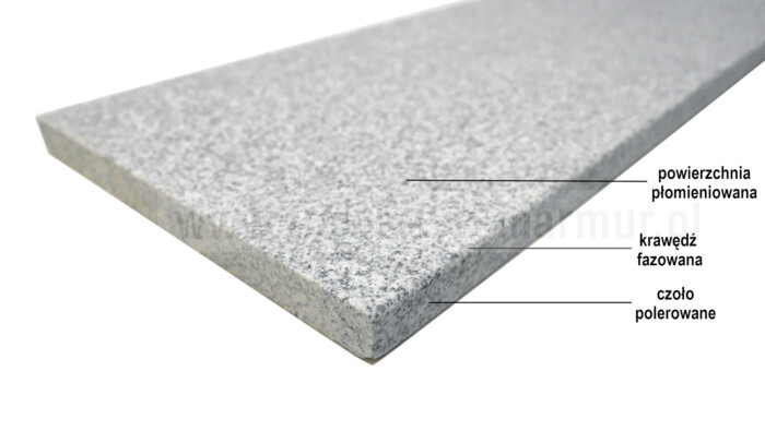 Stopnica schodowa granit Bianco Crystal G603 płomieniowana 150cm x 33cm x 3cm